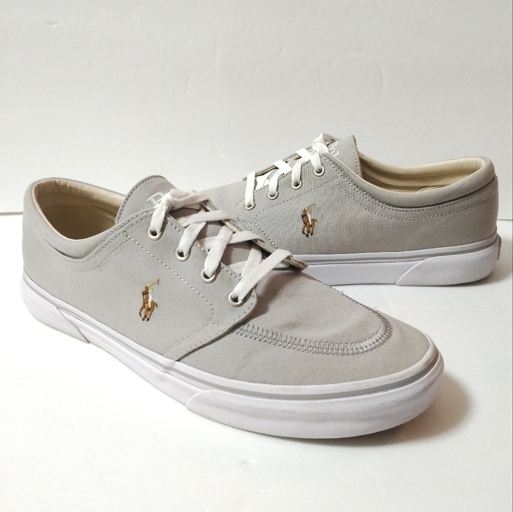 Polo Ralph Lauren‎ Canvas Sneakers Men's Shoes Size 12 Lace Up Gray Faxon X